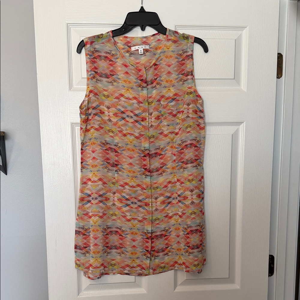 CAbi Multicolor Geometric Sleeveless Blouse